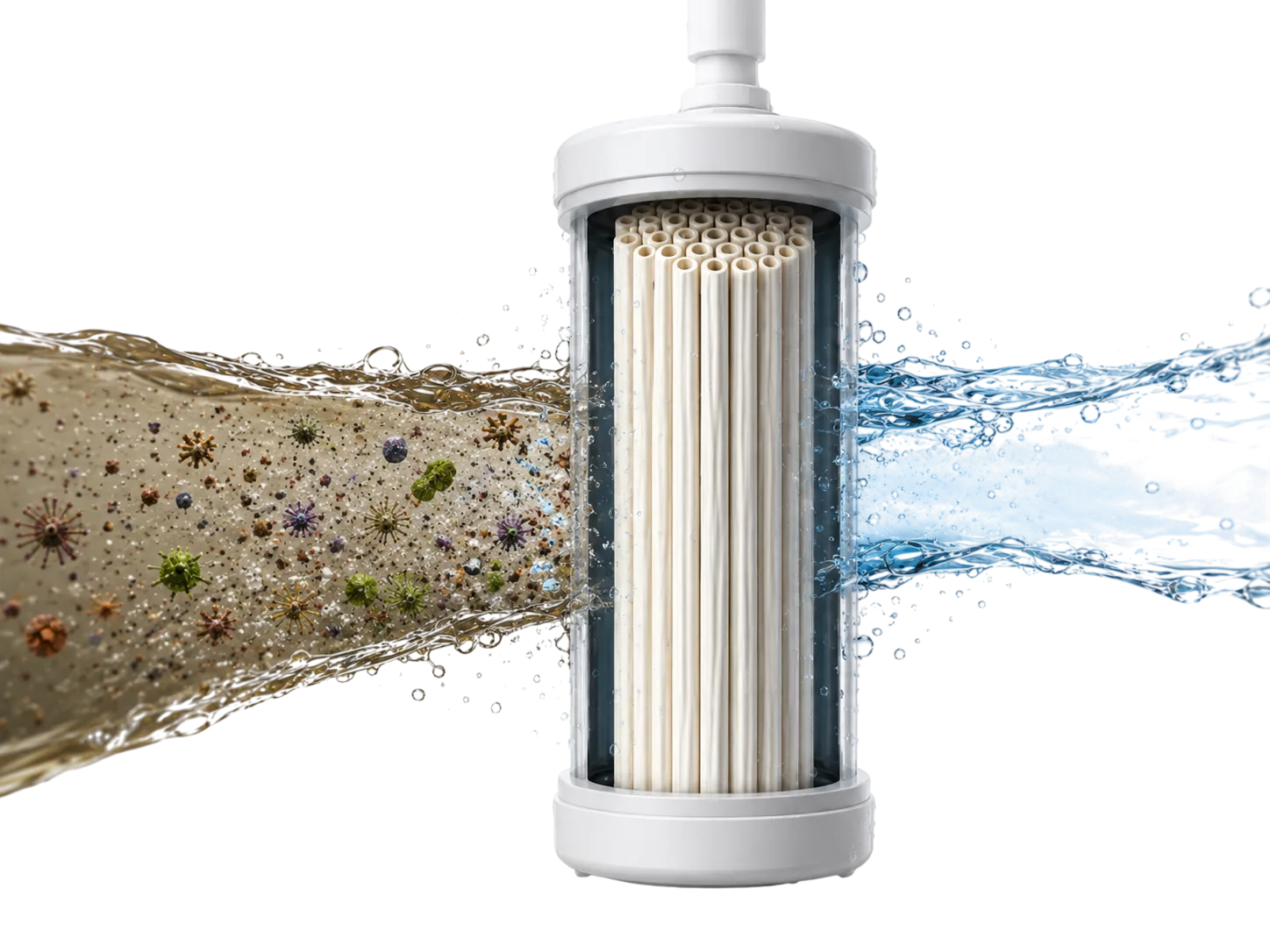Cutaway of an ultrafiltration hollow fibre membrane cartridge